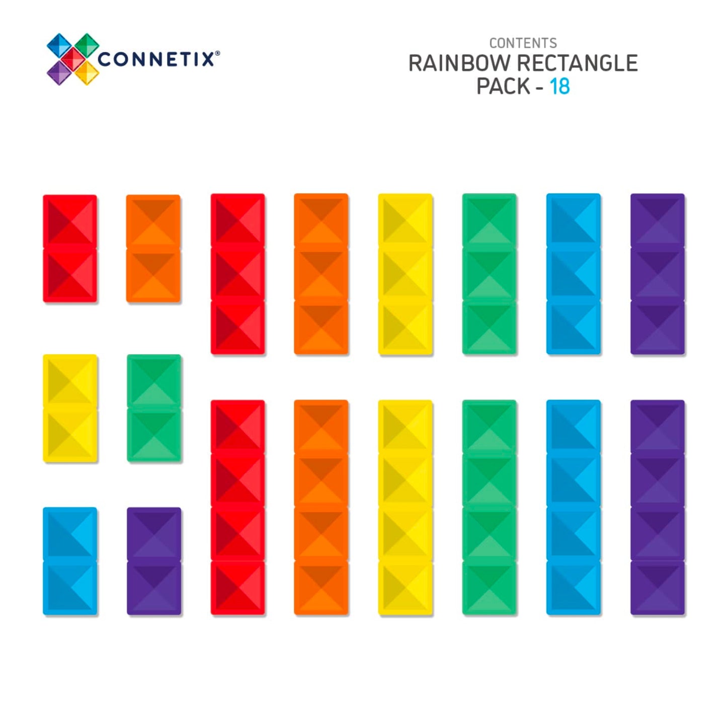 Connetix tiles Rainbow Rectangle Pack 18 pcs