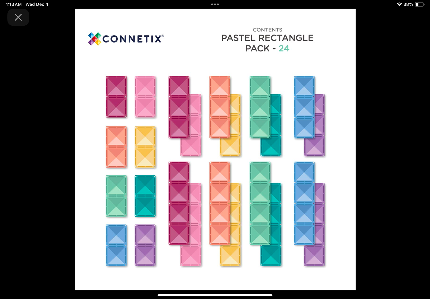 Connetix tiles Pastel Rectangle Pack 24 pcs