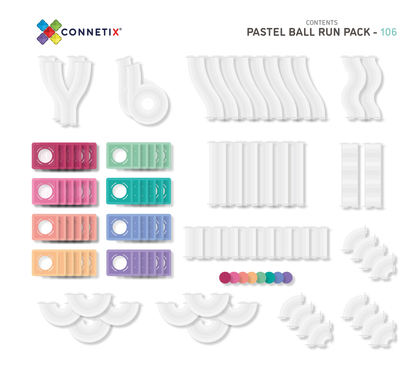 Connetix Tiles 106pcs Pastel Ball Run Pack