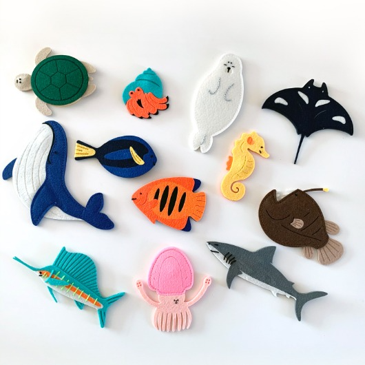 Sea Animal Felt Magnet Collection 12pcs Hand-made